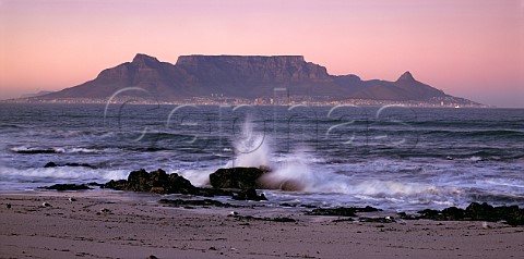 Cape Town and Table Mountain viewed over Table Bay South Africa