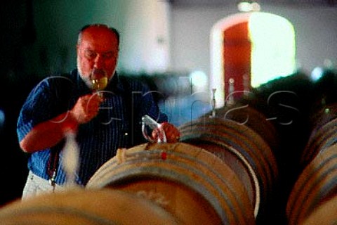 Meerlust Estate  owner Hannes Mybergh   sampling wine from barrel Stellenbosch   South Africa