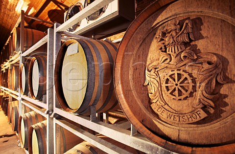 Carved barrel end in cellar of De   Wetshof Robertson Cape Province South   Africa