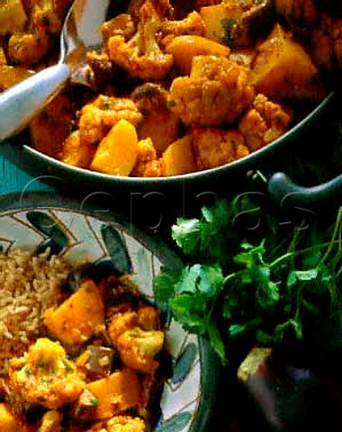 Cauliflower aubergine and potato curry