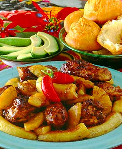 Caribbean chicken with banana and pineapple