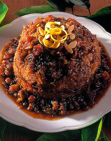 Steamed layered fruit pudding
