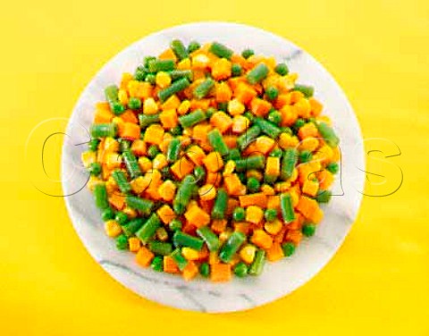 Mixed diced vegetables on a plate
