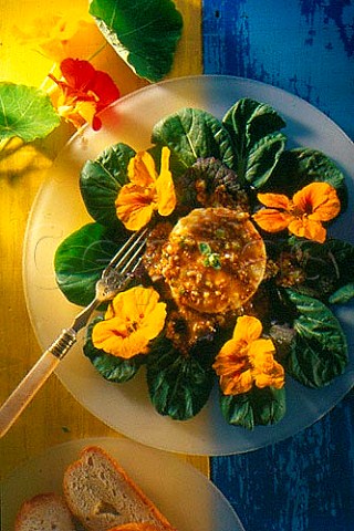 Grilled Feta cheese salad with   nasturtium flowers