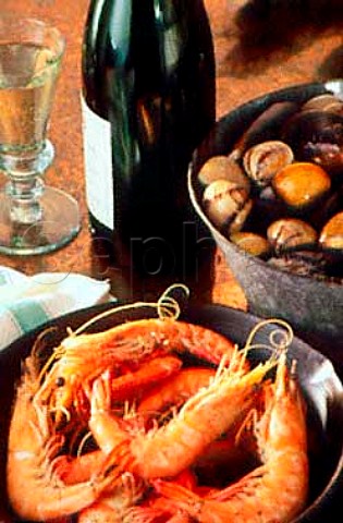 South Africa King prawns clams and mussels with a bottle of Neil Ellis Sauvignon Blanc