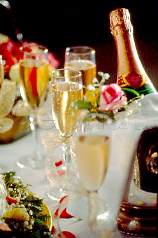 Glasses of Champagne at a Wedding   Reception