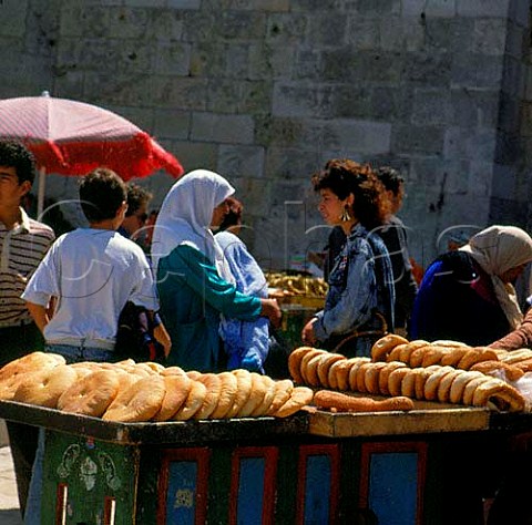 Bread on sale in souk Jerusalem Israel