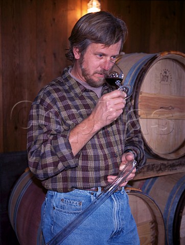John Williams in his barrel room Frogs Leap winery   Rutherford Napa Co California