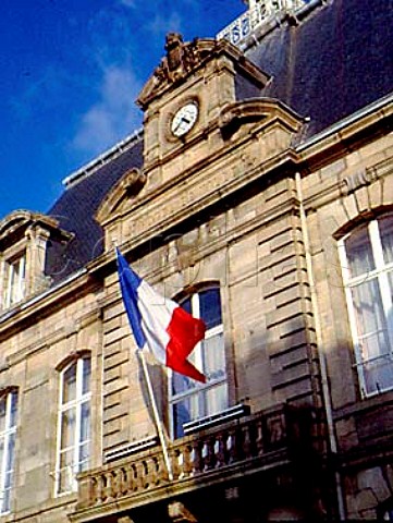 Tricolore flying outside Hotel De Ville at St   Brieuc CotesduNord  Brittany France