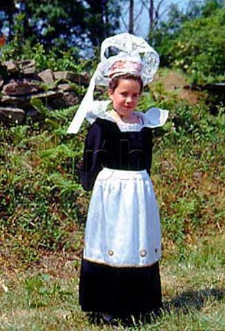Girl wearing Coiffe and tradional   Breton costume  Brittany France