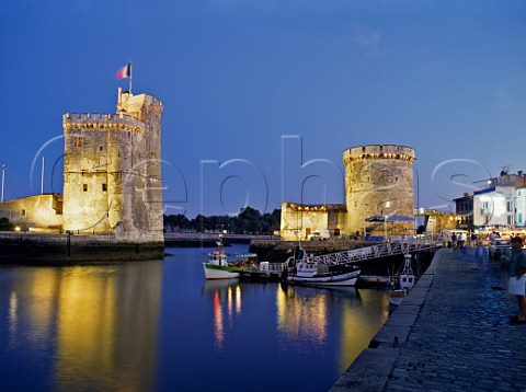 Harbour entrance at dusk La Rochelle    CharenteMaritime France  PoitouCharentes