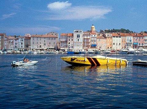 Racing boat in the Ancien Bassin of St Tropez on the   Cote dAzur