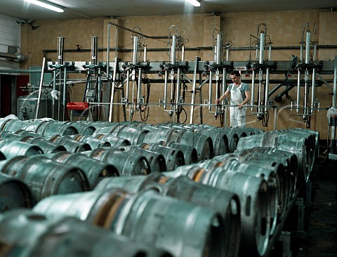 Empty barrels ready for filling in barrel filling   room at Young  Cos Ram Brewery Wandsworth London