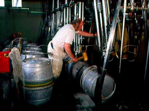 Freshly filled barrels have more hops added for   extra flavour before corking at Youngs Ram Brewery   Wandsworth London