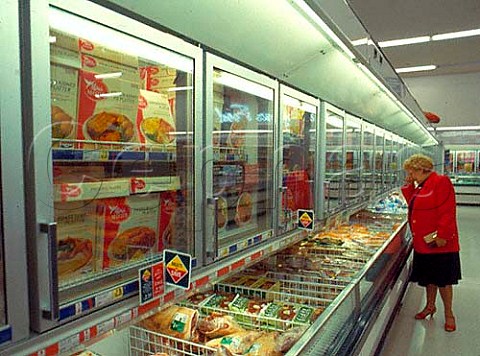 Freezer section of supermarket