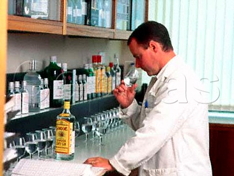 Nosing a sample of Gin from the bottling line to ensure consistent quality United Distillers Gordons and Tanqueray Laindon Essex England