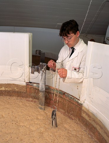 Checking the temperature of a brew at the brewery of   George Gale  Co Horndean Hampshire England