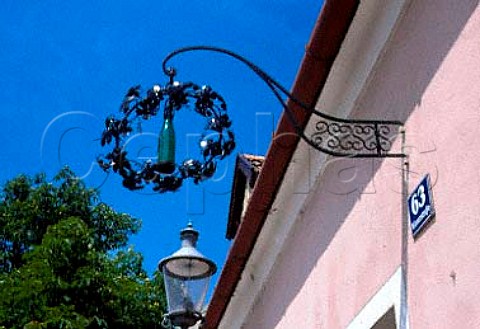 Wrought iron sign of a Heuriger on the   holly wreath theme Gumpoldskirchen   Niederosterreich Thermenregion