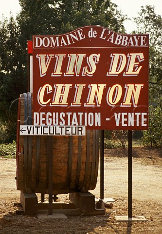 Roadside advert for wine of Domaine de  lAbbaye Chinon IndreetLoire France