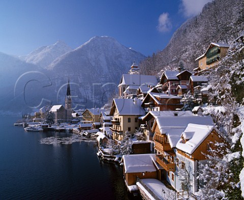 Village of Hallstatt on the Hallsttter See in winter Salzkammergut Austria