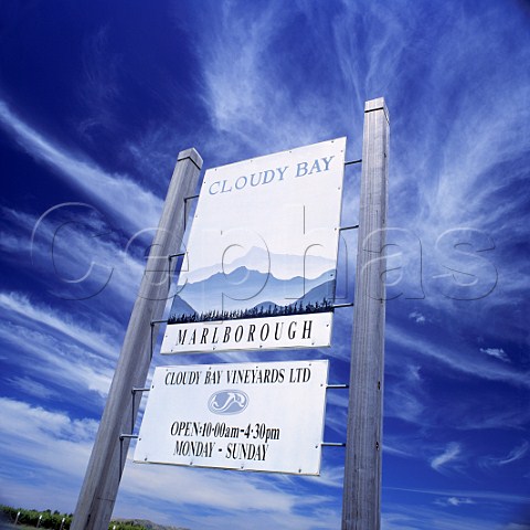 Cloudy Bay winery sign   Marlborough New Zealand