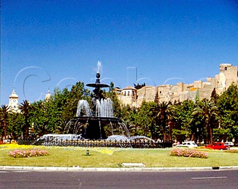 Plaza General Torrijos with the Alcazaba on right   and the top of Santa Iglesia Cathedral on left     Malaga