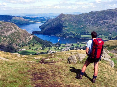 Overlooking Ullswater and Glenridding from Birkhouse Moor  Cumbria England  Lake District