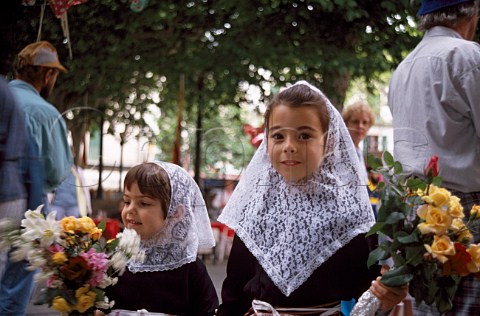 Traditionally dressed girls in religious   procession Soller Majorca