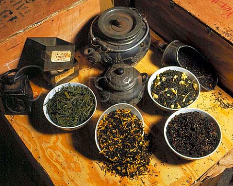 A selection of green leaf and flower teas