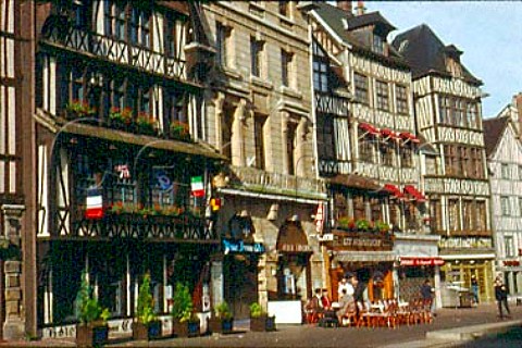 Timbered buildings in market square   Rouen  SeineMaritime France    Haute Normandie