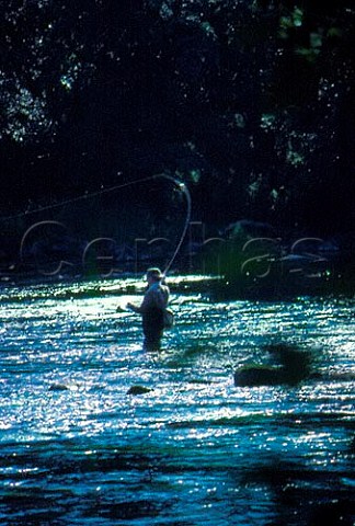 Fishing for salmon in River Spey  Scotland