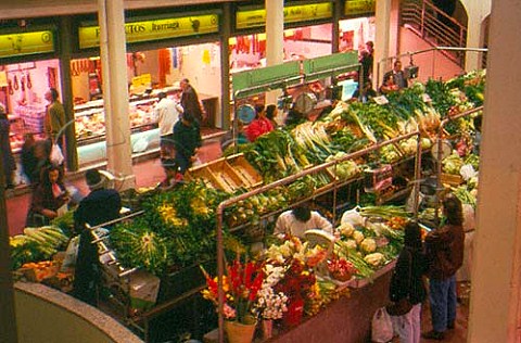 Vegetable stall in covered market at   Logrono Old Castile Spain  Rioja