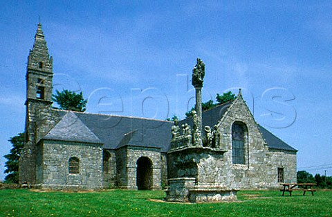 The church at Pestivien with the calvary   in front Southwest of Guingamp   CotesduNord France Brittany