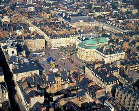 Rennes aerial view of the Place du Theatre and the   Place du Palais IlleetVillaine France  Brittany