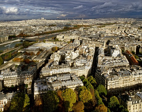 View from the Eiffel Tower over the 7tharrondisement of Paris France