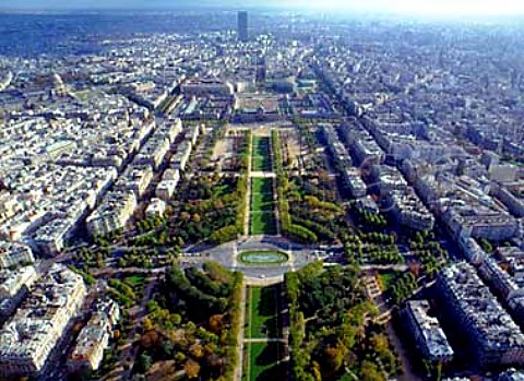 View along the Parc du Champ de Mars from the Eiffel   Tower Paris France