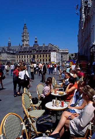 Caf tables on Grand Place Lille   Nord France