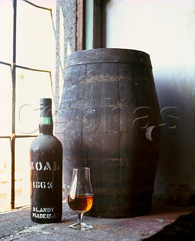 Bottle of Bual 1863 in the ageing room of Adegas de Sao Francisco Funchal Madeira   Owned by the Madeira Wine Company