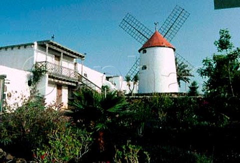 Windmill on cereal and wine producing   estate Tiaga Lanzarote Canary Islands