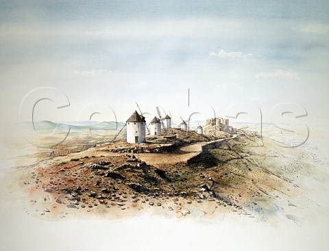 Windmills and castle at Consuegra   CastillaLa Mancha Spain