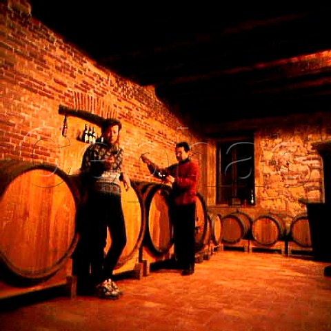 Giuseppe Brunelli and his wife Luciana in their   barrel cellar San Pietro in Cariano Veneto Italy   Valpolicella Classico