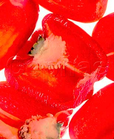 Halved red peppers