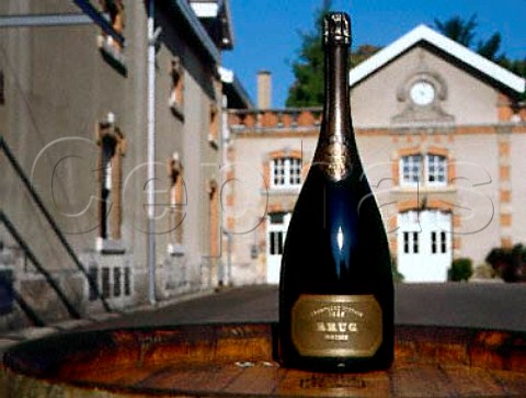 Bottle of 1985 Krug Champagne in the courtyard   of Champagne Krug Reims Marne France