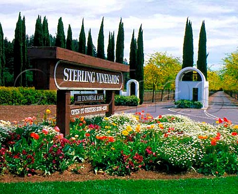 Sign at entrance to Sterling Vineyards Calistoga   Napa Co California Napa Valley