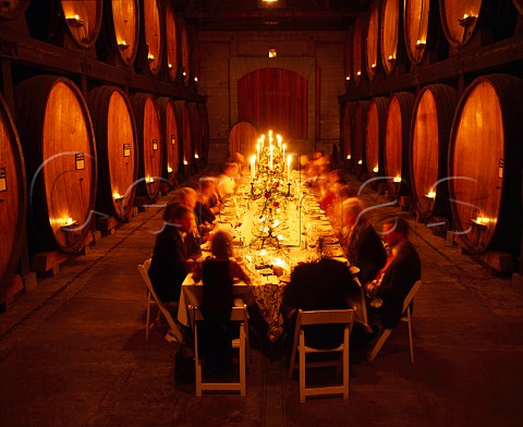 Dinner party in barrel room of Merryvale Winery   St Helena Napa Valley California