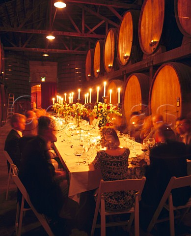 Dinner party in barrel cellar of Merryvale Winery  St Helena Napa Valley California