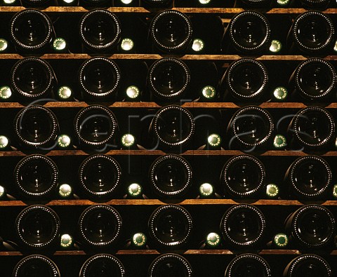 Bottles of Trento sparkling wine ageing sur lattes in the cellars of Ferrari  Trento Trentino Italy
