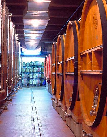 Stainless steel tanks and oak casks in   the cellars of Cantine Mezzacorona  Mezzocorona Trentino Italy