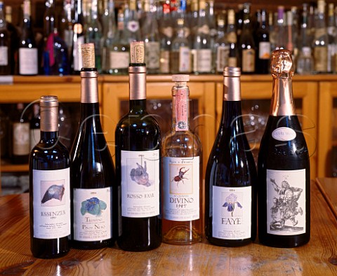 Bottles of wine and acquavite in tasting room of Pojer and Sandri Faedo Trentino Italy