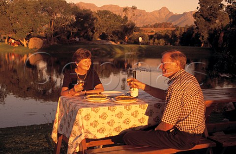 Sunset picnic at Spier a restored wine  farm on the wine route  Stellenbosch Cape Province  South Africa